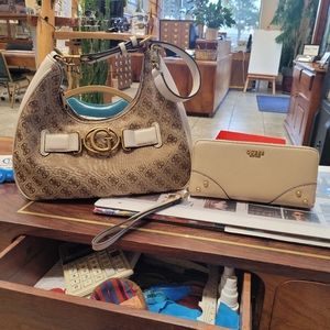 Guess leather canvas purse with leather wallet
